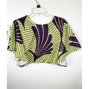 Boho Art to Wear Abstract Crop Top Women's M Cutout Back Dolman Sleeve‎ Festival